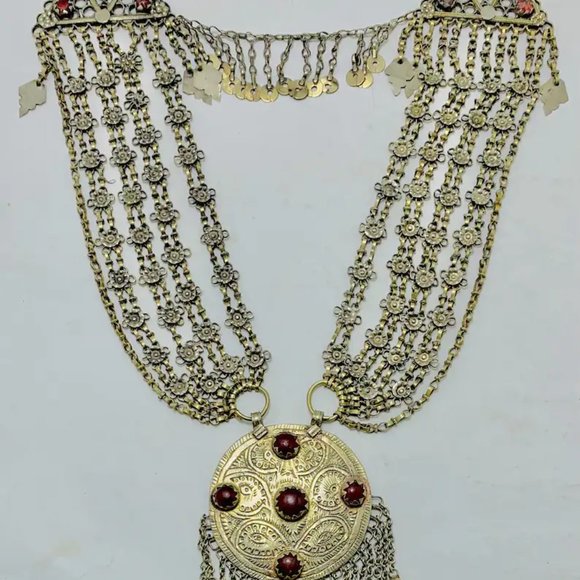 Tribal Ethnic Silver Kuchi Multilayer Necklace With Big Pendant, Handmade Pure - Picture 10 of 13